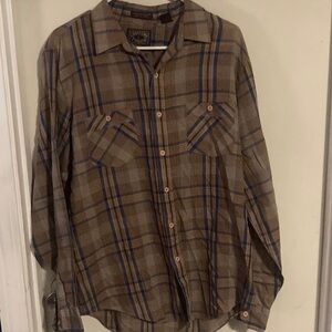 Men's Brown Plaid Button-Down Shirt